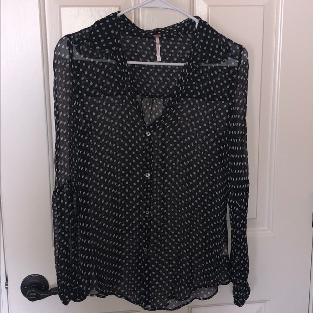 Free People black sheer overlay blouse size XS